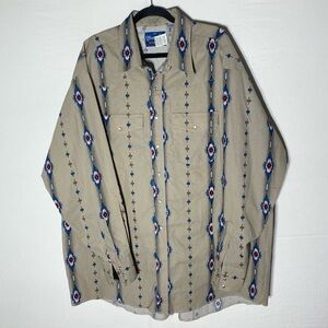 Vintage Wrangler Brush Popper Aztec Western Pearl Snap Long Sleeve Shirt 3XLT